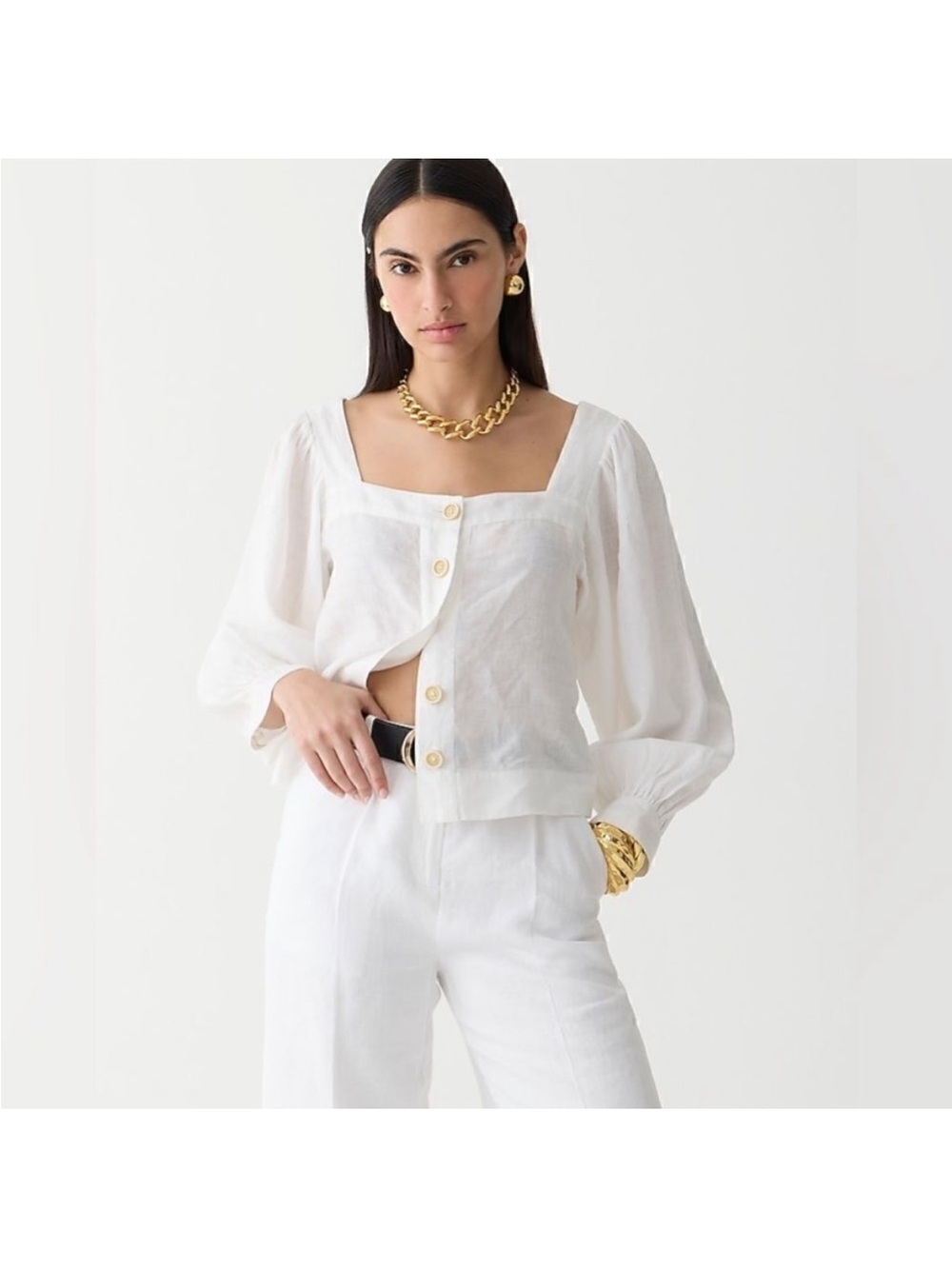 J. Crew Squareneck button-up top in linen